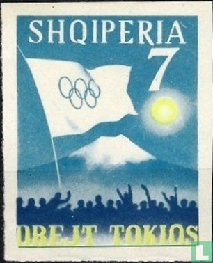 Olympic Flag and Fuji Volcano