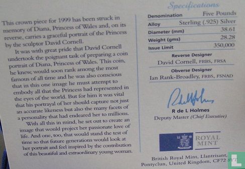 Vereinigtes Königreich 5 Pound 1999 (PP - Silber) "In memory of Diana - Princess of Wales" - Bild 3
