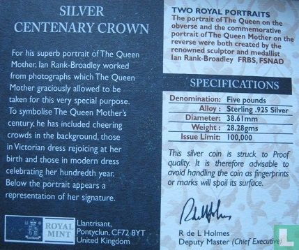 Verenigd Koninkrijk 5 pounds 2000 (PROOF) "100th birthday of the Queen Mother" - Afbeelding 3