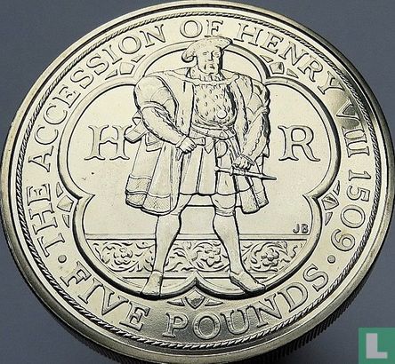 United Kingdom 5 pounds 2009 (PROOF - copper-nickel) "500th anniversary Accession of Henry VIII" - Image 2