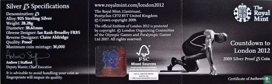 United Kingdom 5 pounds 2009 (PROOF - silver) "Countdown to London 2012" - Image 3