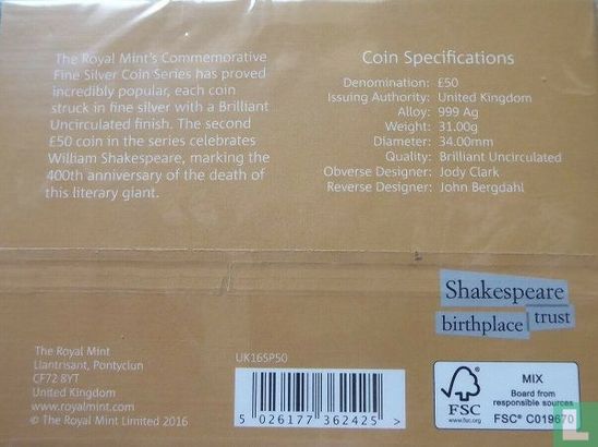 Verenigd Koninkrijk 50 pounds 2016 (folder) "400th anniversary Death of William Shakespeare" - Afbeelding 2