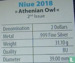 Niue 2 dollars 2018 (kleurloos) "Athenian owl" - Afbeelding 3