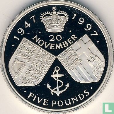 Verenigd Koninkrijk 5 pounds 1997 (PROOF - zilver) "50th Wedding Anniversary of Queen Elizabeth II and Prince Philip" - Afbeelding 1