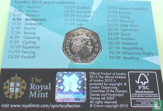 Royaume-Uni 50 pence 2011 (coincard) "2012 London Olympics - Badminton" - Image 2