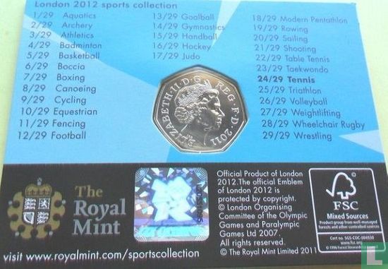 United Kingdom 50 pence 2011 (coincard) "2012 London Olympics - Tennis" - Image 2