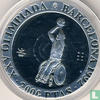 Spanje 2000 pesetas 1992 (PROOF) "Olympics in Barcelona - Wheelchair basketball" - Afbeelding 2
