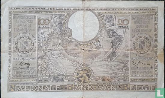 Belgium 100 Francs / 20 Belgas 1938 (01.08)  - Image 2
