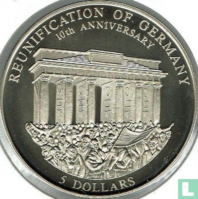Liberia 5 dollars 2000 (PROOF) "10th anniversary Reunification of Germany" - Afbeelding 2
