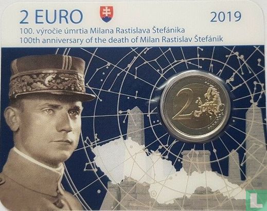 Slowakije 2 euro 2019 (coincard) "100th anniversary Death of the general Milan Rastislav Štefánik" - Afbeelding 1