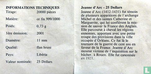 Liberia 25 dollars 2001 (PROOF) "Joan of Arc" - Afbeelding 3