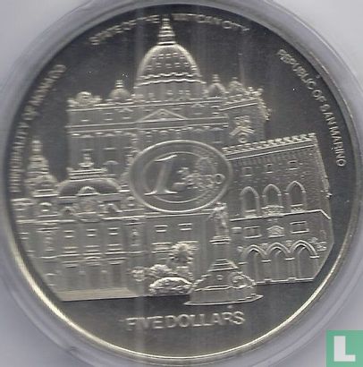 Liberia 5 dollars 2003 "Monaco - Vatican - San Marino - New European Currency" - Afbeelding 2