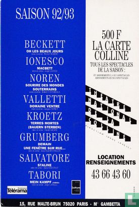 Théâtre National de la Colline - Saison 92/93 - Bild 1
