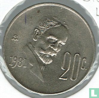 Mexico 20 centavos 1981 (closed 8, low date) - Image 1