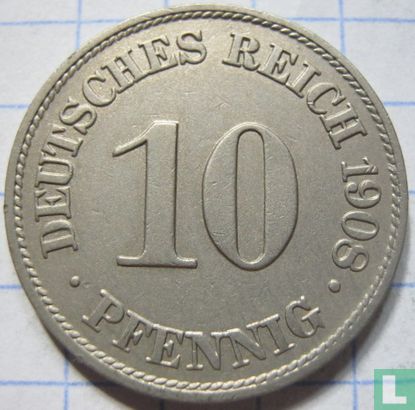 Empire allemand 10 pfennig 1908 (A) - Image 1