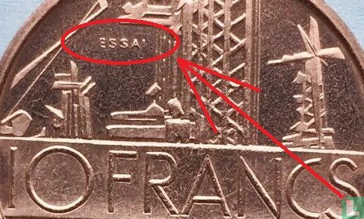 Frankreich 10 Franc 1974 (Probe) - Bild 3