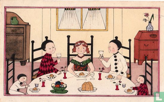 Meisje met twee pierrots aan tafel - Afbeelding 1