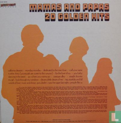20 Golden Hits  THe Mamas & The Papas - Bild 2