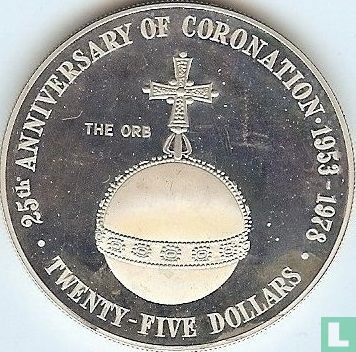 Cayman Islands 25 dollars 1978 (PROOF) "25th anniversary Coronation of Queen Elizabeth II - Royal orb" - Image 2