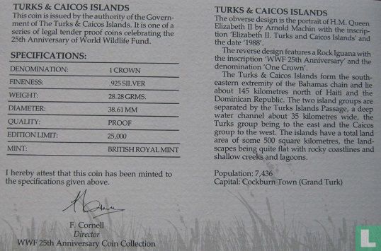 Turks- und Caicosinseln 1 Crown 1988 (PP) "25th Anniversary of the World Wildlife Fund" - Bild 3