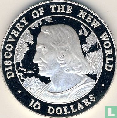 Bahamas 10 dollars 1990 (PROOF) "Discovery of the New World" - Image 2