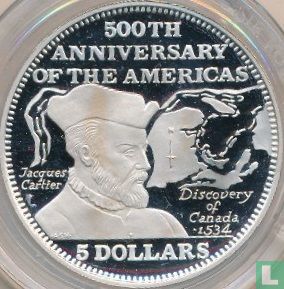 Bahamas 5 dollars 1991 (PROOF) "500th Anniversary of the Americas - Discovery of Canada" - Image 2