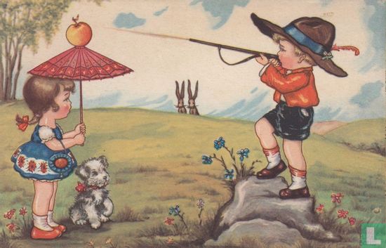 Jongen schiet door appel
