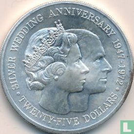 Îles Caïmans 25 dollars 1972 (argent) "25th Wedding anniversary of Queen Elizabeth II and Prince Philip" - Image 2