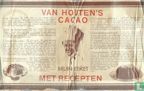 Van Houten's cacao bruin etiket met recepten