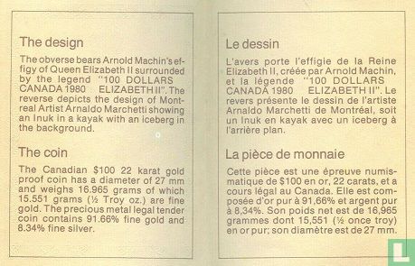Canada 100 dollars 1980 (PROOF) "Arctic territories" - Image 3