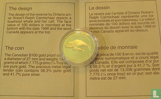 Canada 100 dollars 1988 (PROOF) "Whale" - Image 3