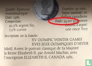 Canada 20 dollars 1985 (PROOF) "1988 Winter Olympics in Calgary - Speed skating" - Image 3