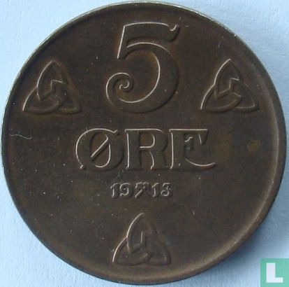Norway 5  øre 1913 - Image 1