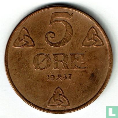 Norvège 5 øre 1937 - Image 1