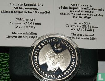 Litouwen 50 litu 1999 (PROOF) "10th Anniversary of the Baltic Way" - Afbeelding 3