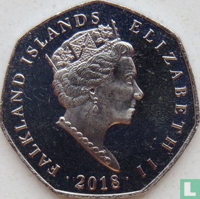Falkland Islands 50 pence 2018 (colourless) "Gentoo penguin" - Image 1
