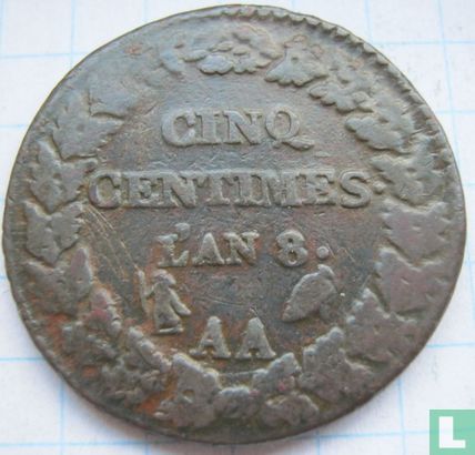 France 5 centimes AN 8 (AA) - Image 1