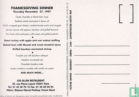 Joe Allen Restaurant - Thanksgiving Day 1997 - Image 2