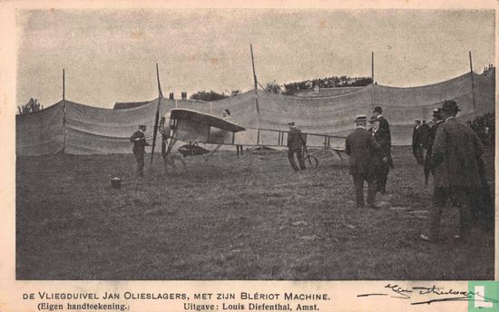 De Vliegduivel Jan Olieslagers, met zijn Blériot Machine. - Afbeelding 1
