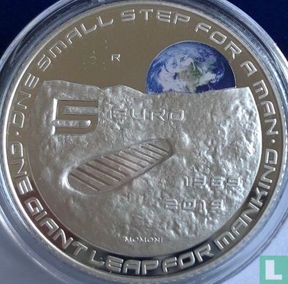 Italië 5 euro 2019 (PROOF) "50th anniversary of the moon landing" - Afbeelding 1