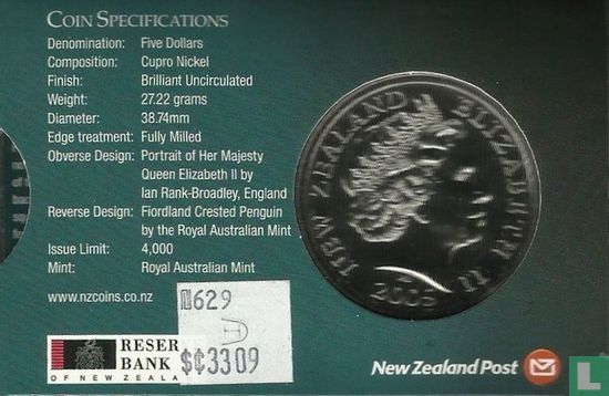 Nouvelle-Zélande 5 dollars 2005 (coincard) "Fiordland crested penguin" - Image 2