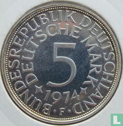 Allemagne 5 mark 1974 (BE - F) - Image 1