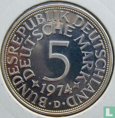 Germany 5 mark 1974 (PROOF - D) - Image 1