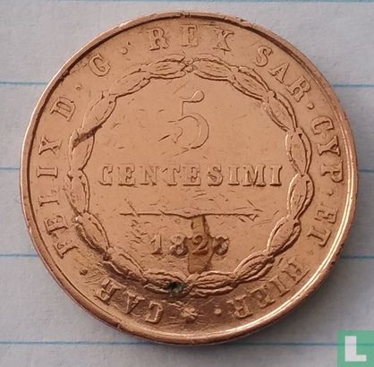 Sardaigne 5 centesimi 1826 (tête d'aigle - L) - Image 1