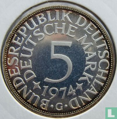 Germany 5 mark 1974 (PROOF - G) - Image 1