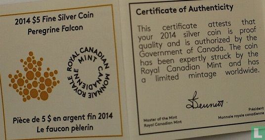 Canada 5 dollars 2014 (BE) "Peregrine Falcon" - Image 3