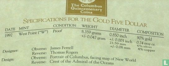 Verenigde Staten 5 dollars 1992 (PROOF) "Columbus quincentenary of America's discovery" - Afbeelding 3