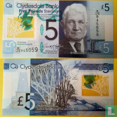 Écosse Clydesdale Bank 5 livres 2016