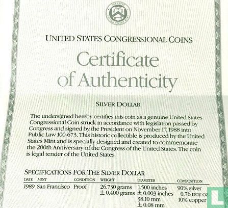 United States 1 dollar 1989 (PROOF) "Bicentennial of the United States Congress" - Image 3