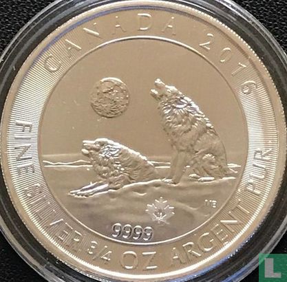 Canada 2 dollars 2016 (kleurloos) "Howling wolves" - Afbeelding 1